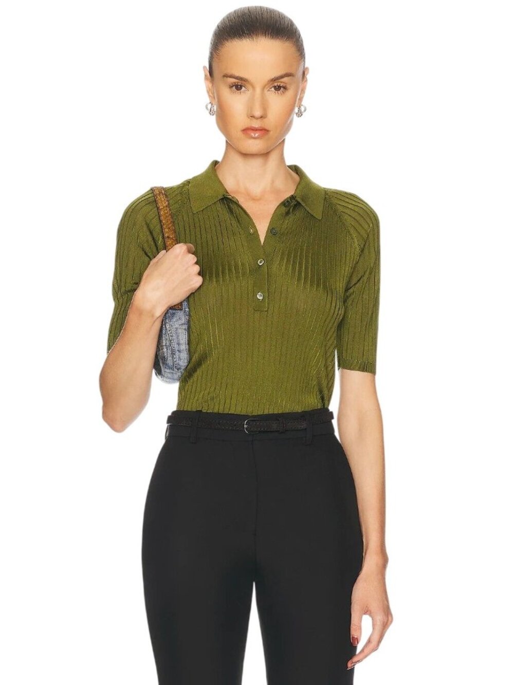 Acne Studios Kamanda Top in Green X-Small New Womens Knit Polo Blouse